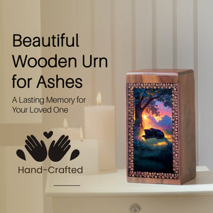 Black Dog Urn For Funeral - Handmade Wooden Cremation Box For Pets