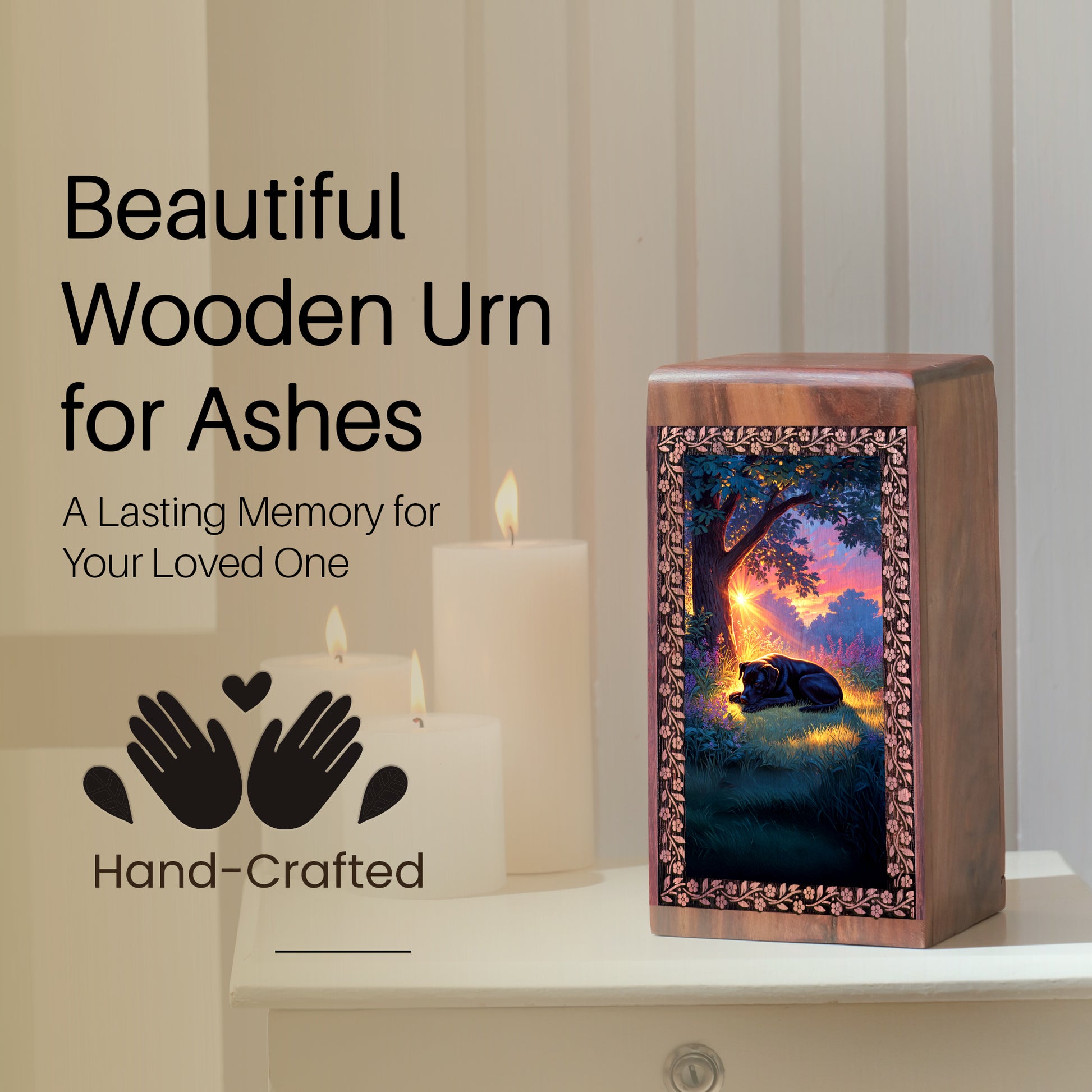 Black Dog Urn For Funeral - Handmade Wooden Cremation Box For Pets
