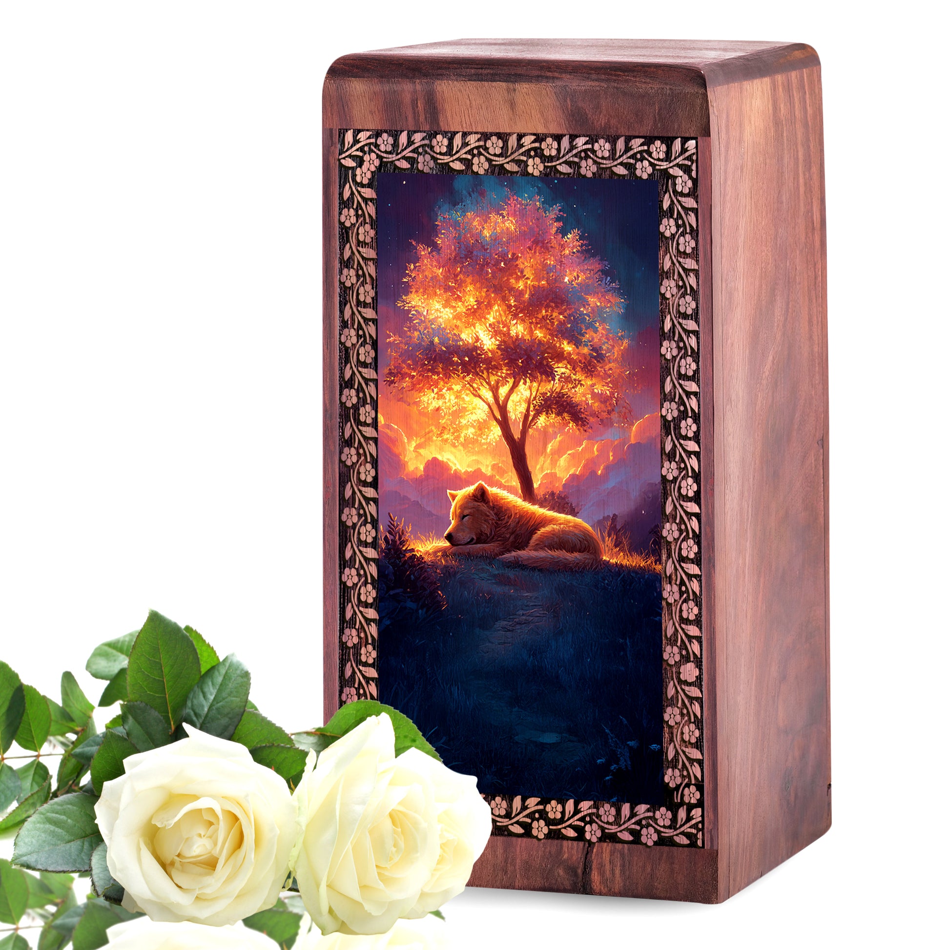 Wooden Cremation Box For Ashes Burial - Memorial Urn Box For Pet Dog