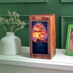 Wooden Cremation Box For Ashes Burial - Memorial Urn Box For Pet Dog