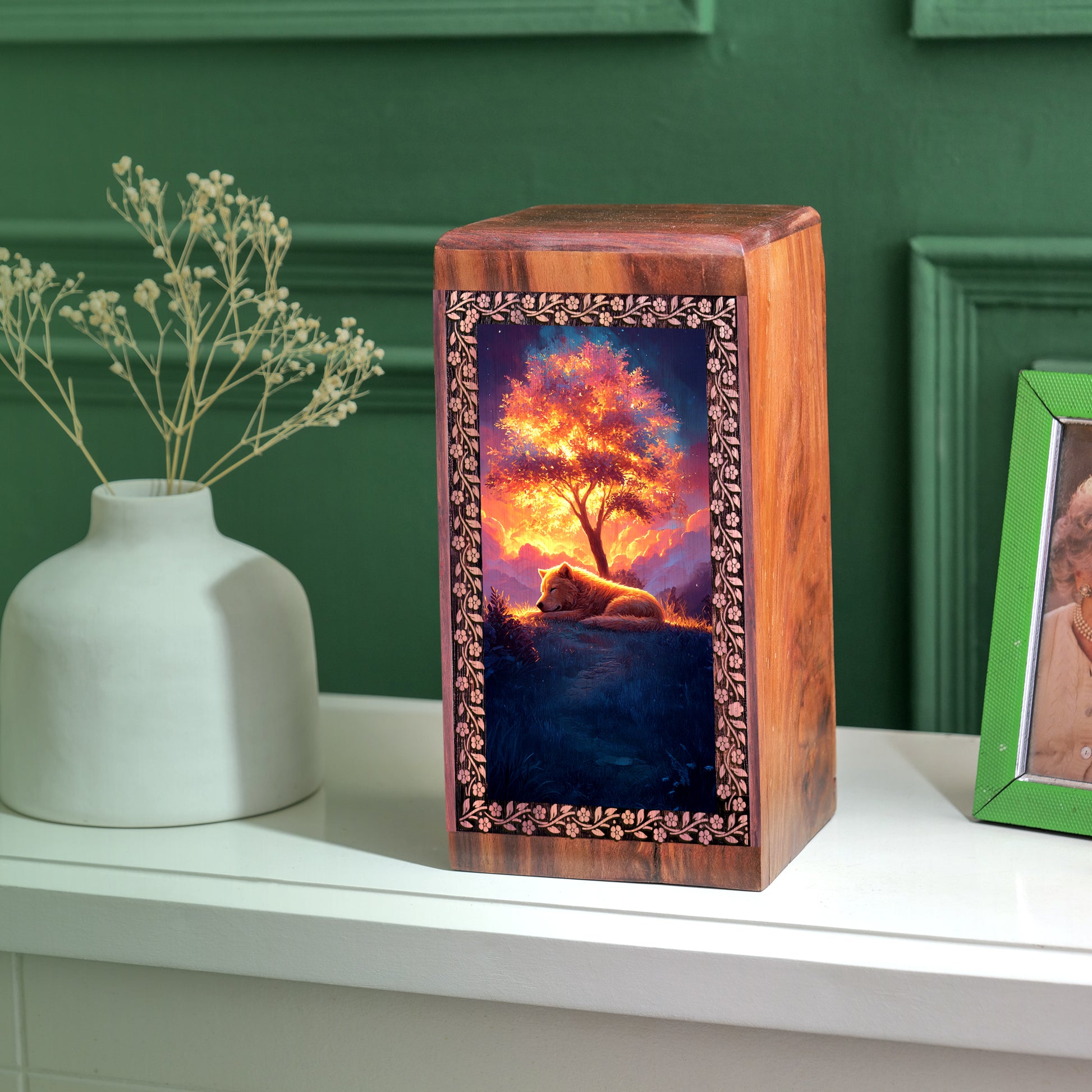 Wooden Cremation Box For Ashes Burial - Memorial Urn Box For Pet Dog