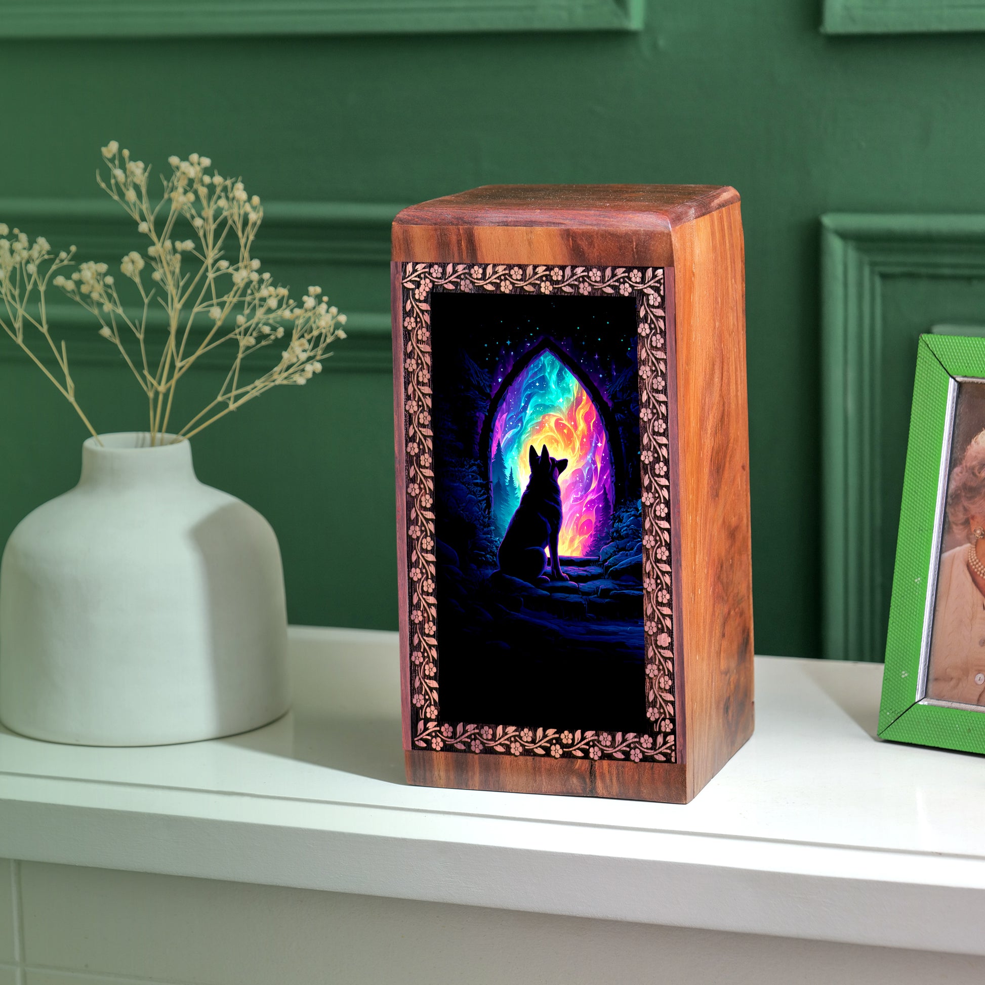 Unique Wooden Urn Box For Pet Dog - Colorful Memorial Ashes Urn Boxes