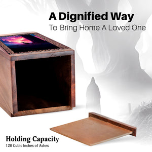 Wooden Memorial Urn For Pet Dog's Ashes - Castle Themed Urn For Funeral