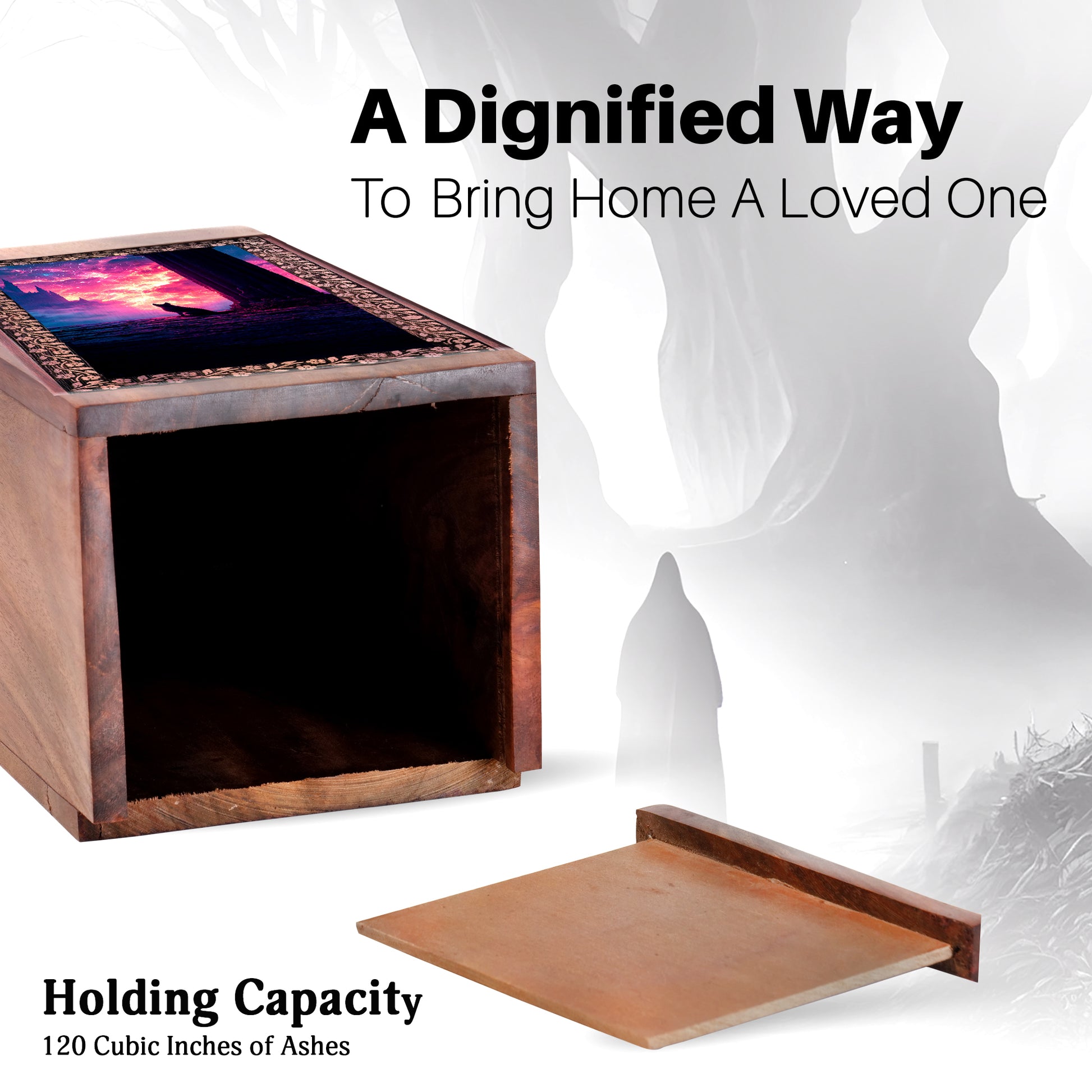 Wooden Memorial Urn For Pet Dog's Ashes - Castle Themed Urn For Funeral