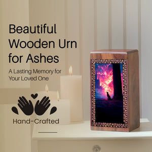 Wooden Memorial Urn For Pet Dog's Ashes - Castle Themed Urn For Funeral