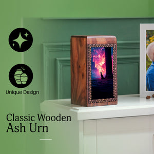 Wooden Memorial Urn For Pet Dog's Ashes - Castle Themed Urn For Funeral