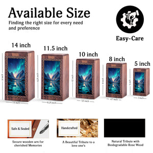 Nothern Lights Memorial Urn for Men & Women - Printed Wooden Urn For Funeral