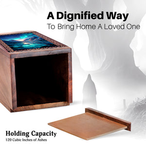Nothern Lights Memorial Urn for Men & Women - Printed Wooden Urn For Funeral