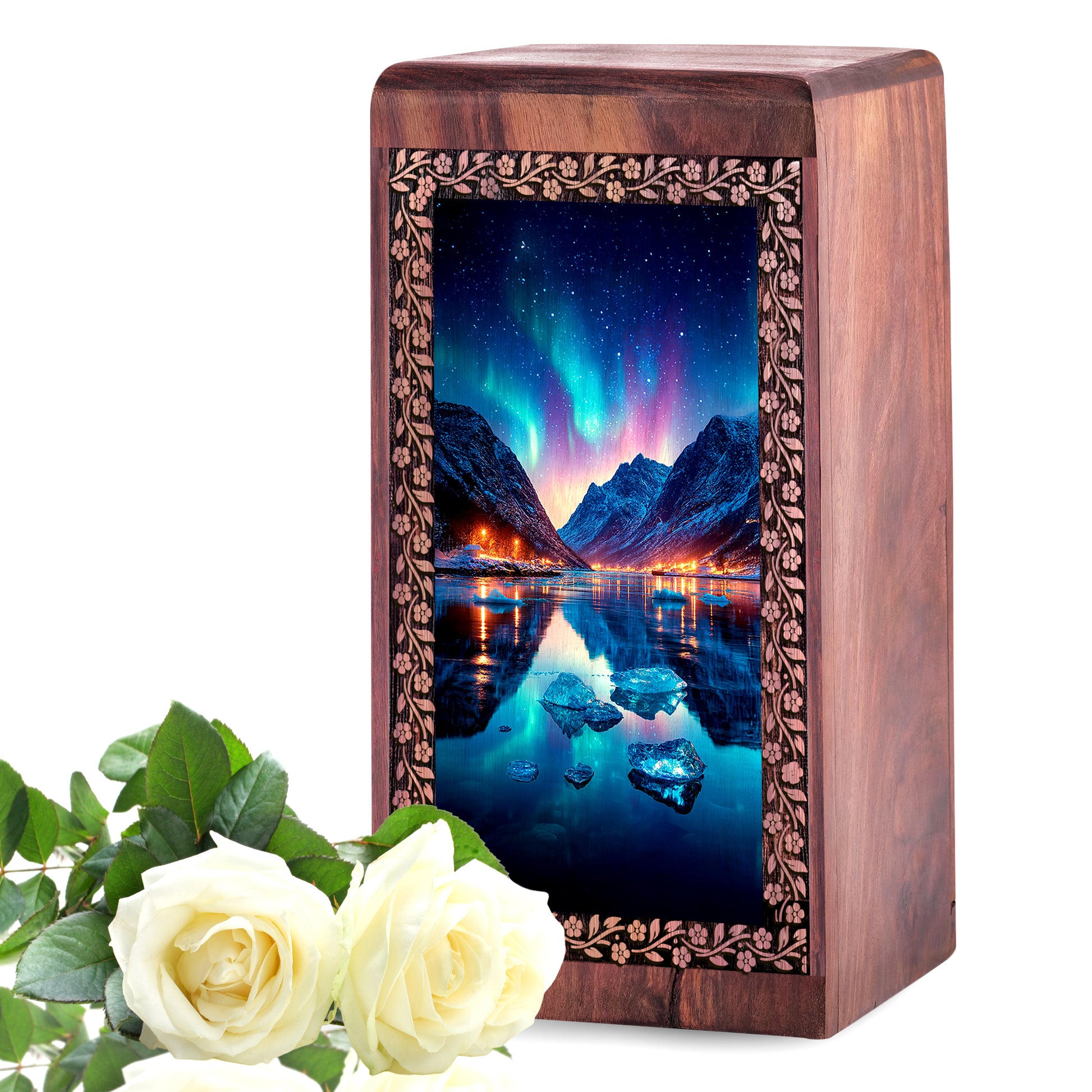 Aurora Borealis Themed Urn For Ashes - Ground Burial Urn For Men & Women