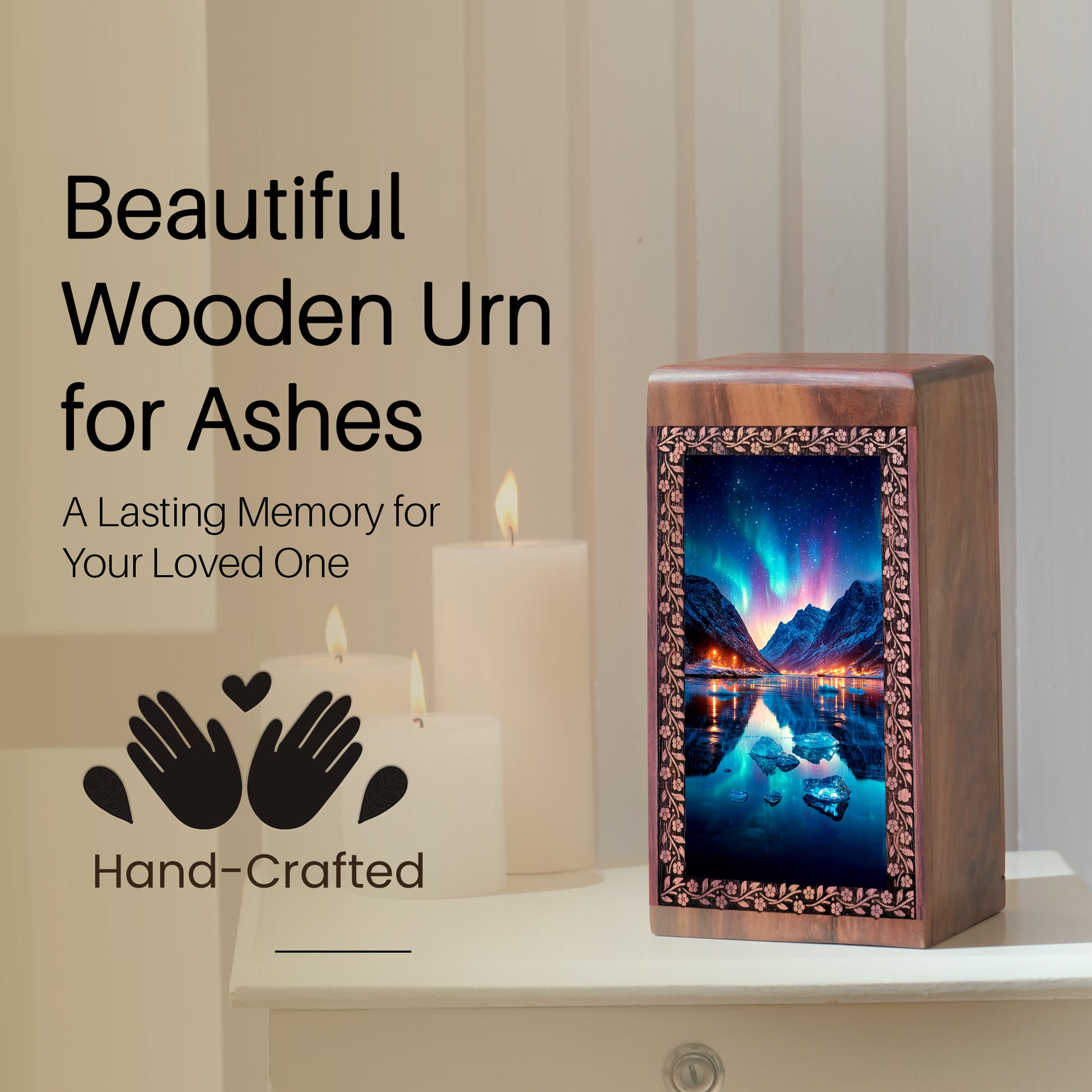 Aurora Borealis Themed Urn For Ashes - Ground Burial Urn For Men & Women
