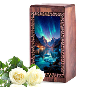 Beautiful Northern Lights Cremation Urn - Handcrafted Wooden Urns For Ashes