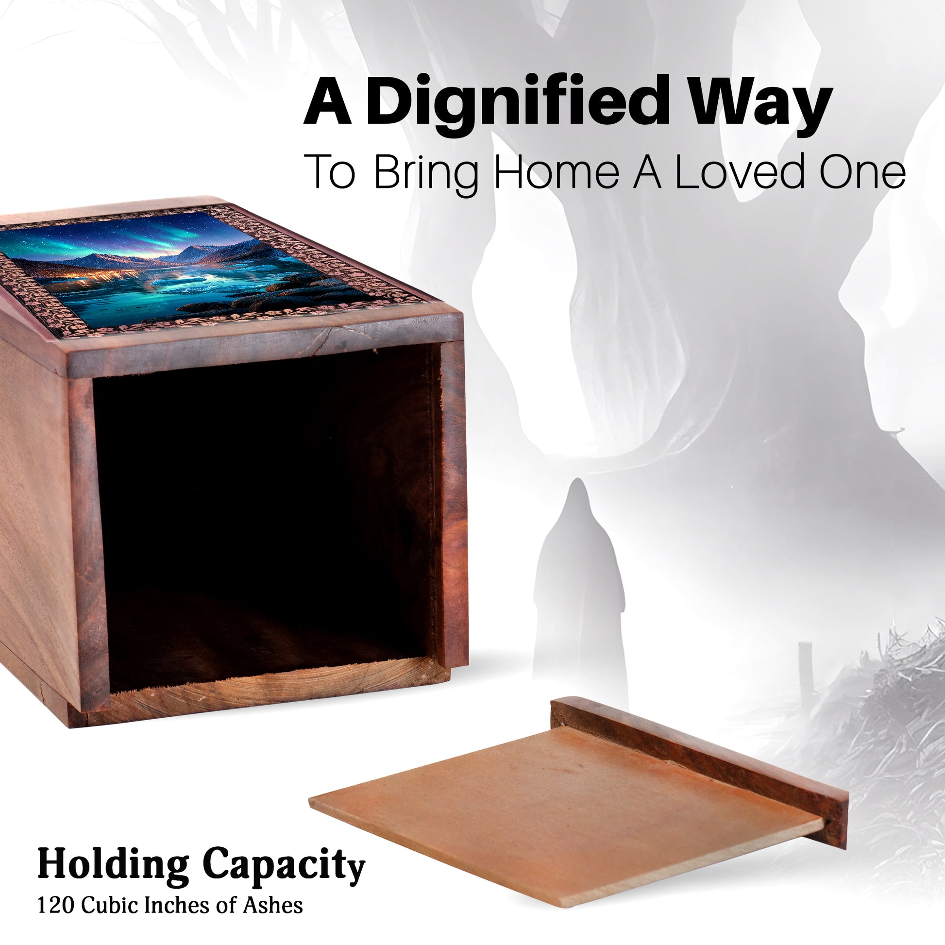 Beautiful Northern Lights Cremation Urn - Handcrafted Wooden Urns For Ashes