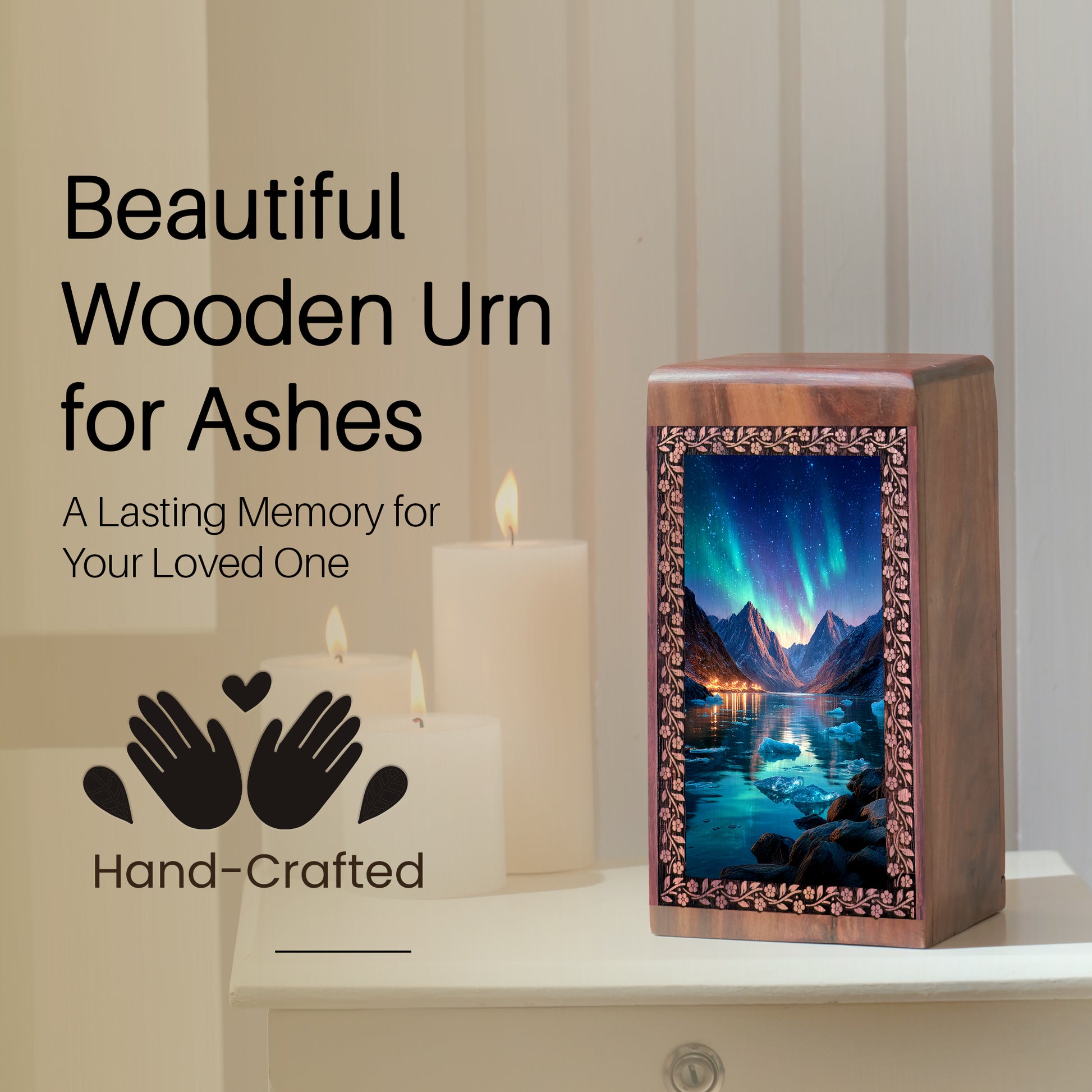 Beautiful Northern Lights Cremation Urn - Handcrafted Wooden Urns For Ashes
