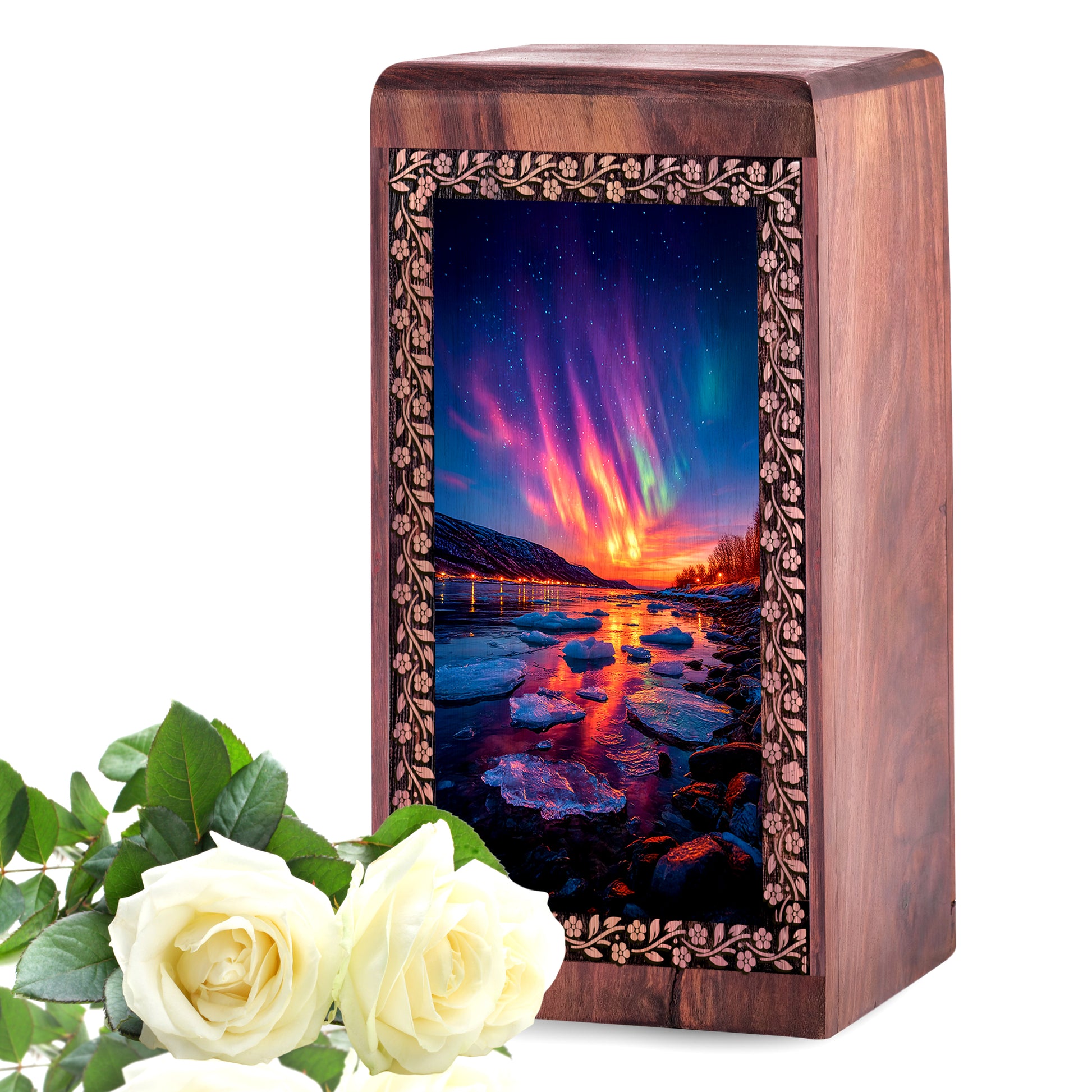 Aurora Borealis Wooden Urns - Customized Handcrafted Wooden Urns