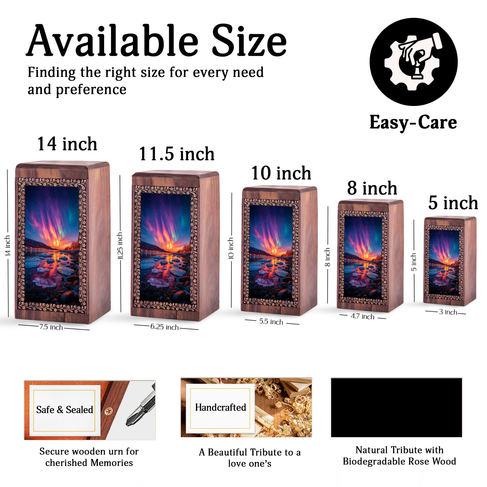 Aurora Borealis Wooden Urns - Customized Handcrafted Wooden Urns