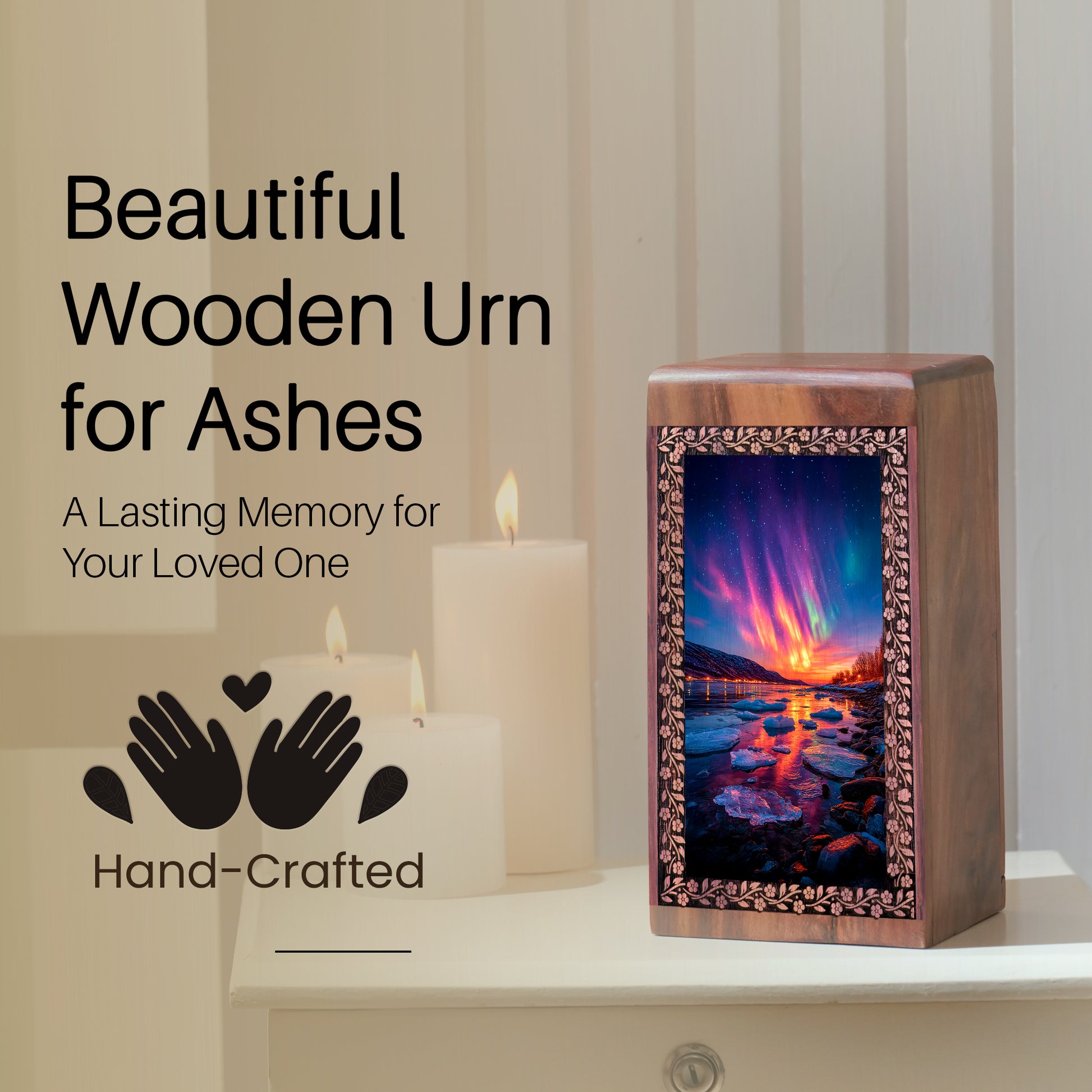 Aurora Borealis Wooden Urns - Customized Handcrafted Wooden Urns