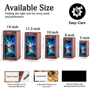 Mountain Northern Lights Scenicn Urn - Personalized Wooden Urns For Ashes