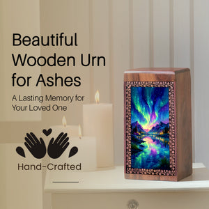 Mountain Northern Lights Scenicn Urn - Personalized Wooden Urns For Ashes