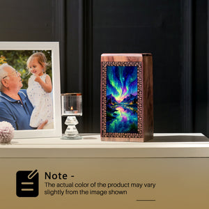Mountain Northern Lights Scenicn Urn - Personalized Wooden Urns For Ashes
