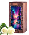 Aurora Borealis Lake Memorial Urn – Northern Lights Wooden Urn For Men & Women