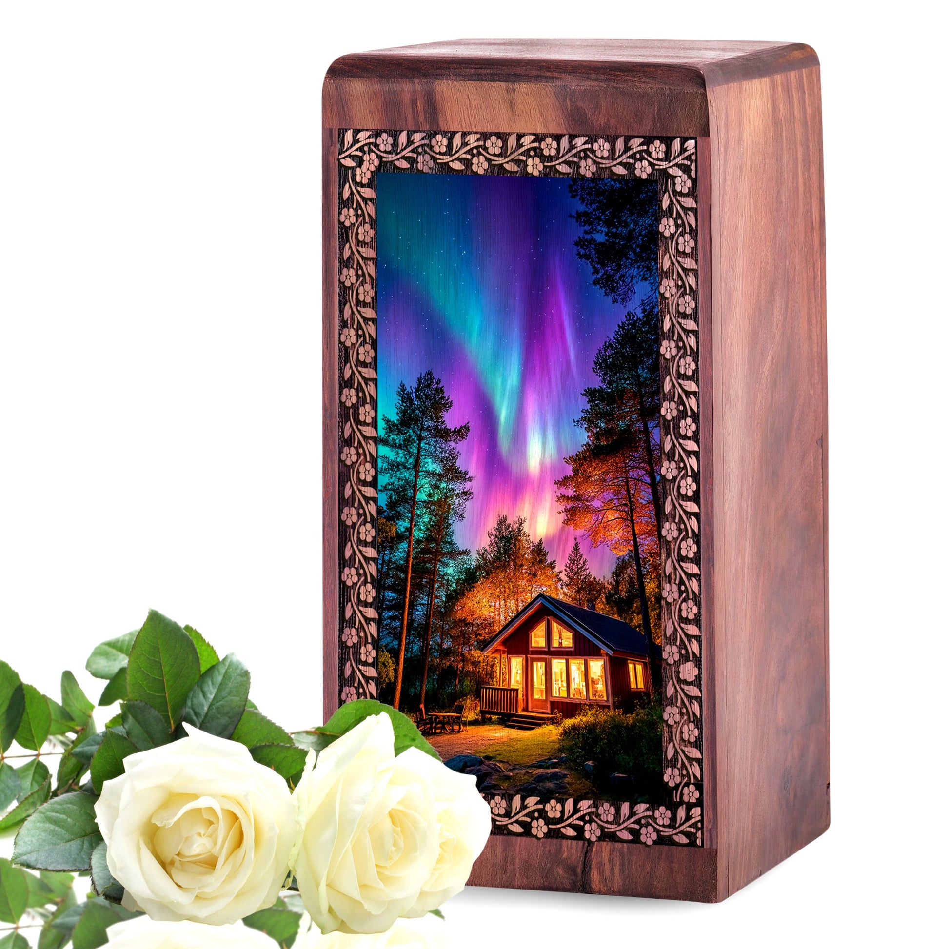 Northern Lights Memorial Urn â€“ Handcrafted Wooden Urn For Men & Women