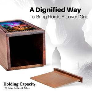Northern Lights Memorial Urn â€“ Handcrafted Wooden Urn For Men & Women