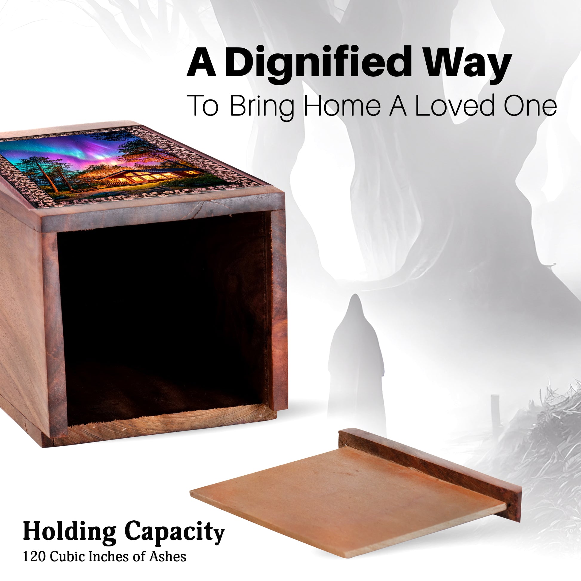 Northern Lights Memorial Urn â€“ Handcrafted Wooden Urn For Men & Women