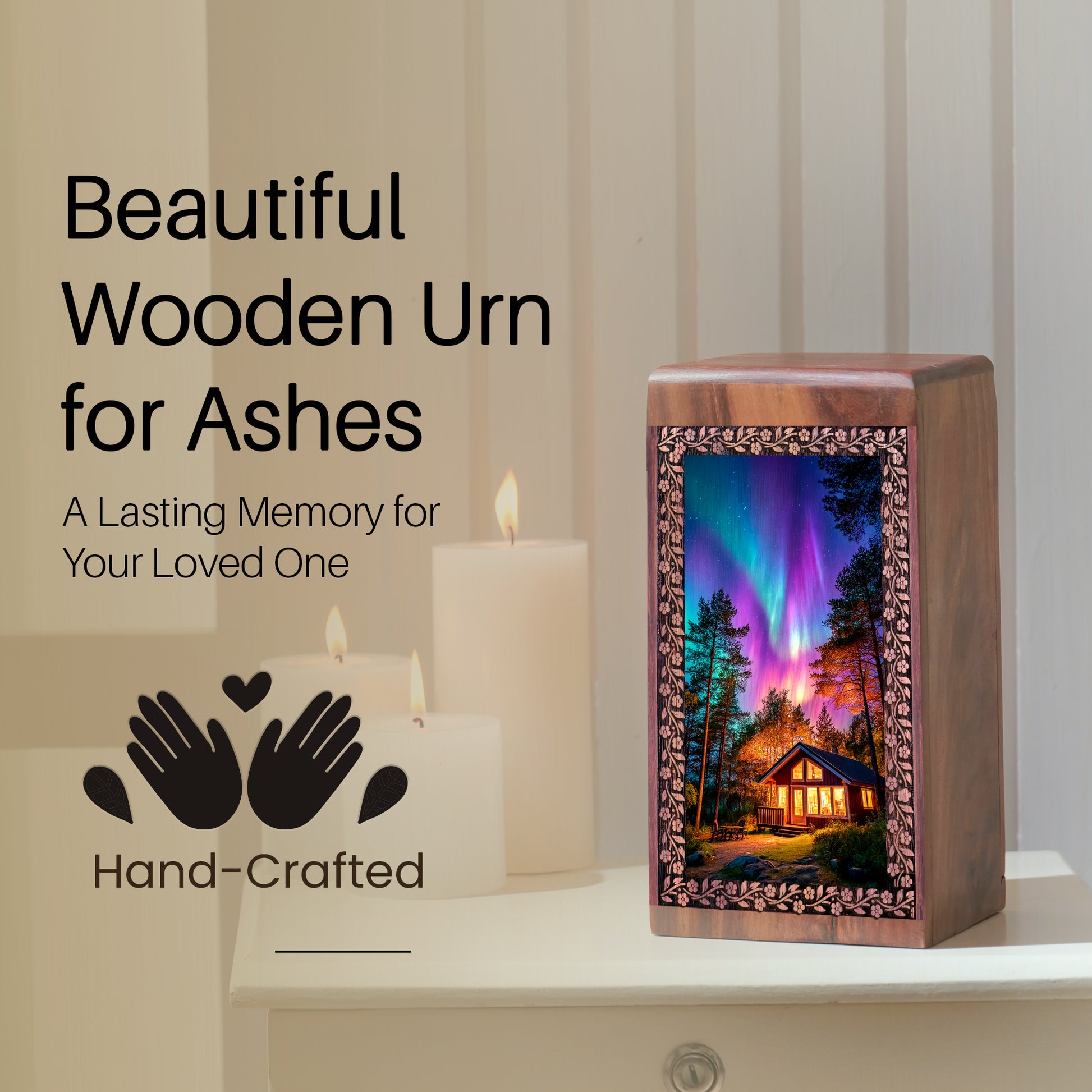 Northern Lights Memorial Urn â€“ Handcrafted Wooden Urn For Men & Women