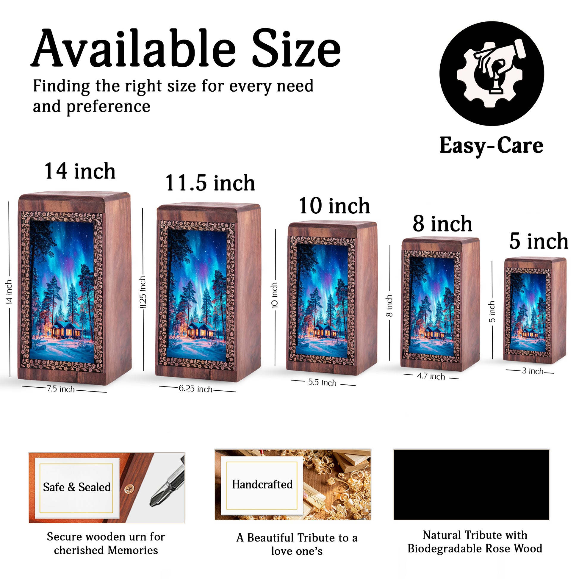 Blue Northern Lights Cremation Urn For Adults â€“ Wooden Ashes Urn