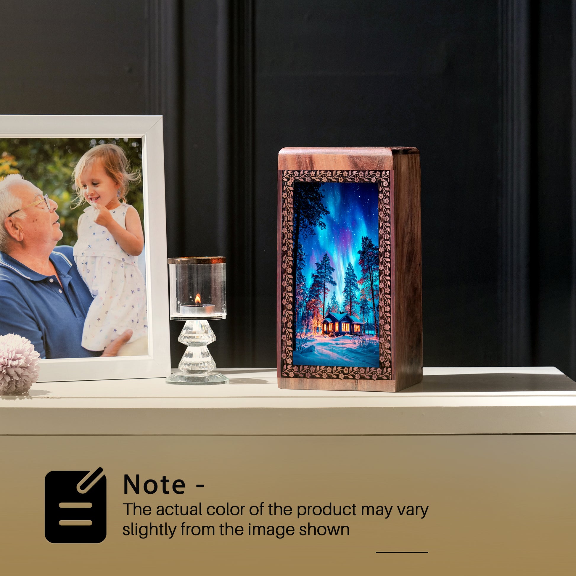 Blue Northern Lights Cremation Urn For Adults â€“ Wooden Ashes Urn