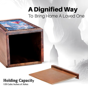 Teddy Bear in Air Balloon Scenic Urn - Handcrafted Wooden Urns For Ashes