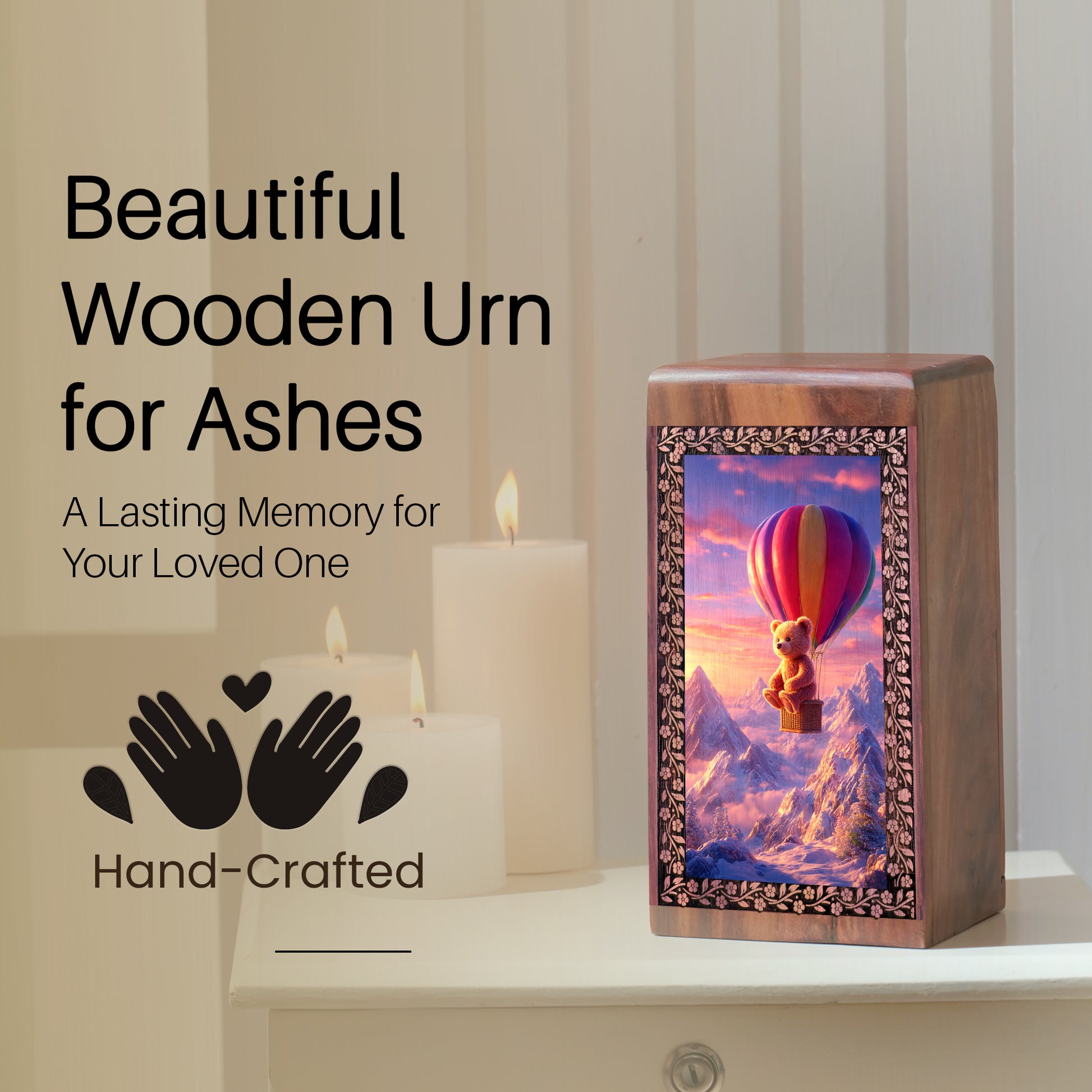 Teddy Bear Sunset Urn - Beautifully Handcraftedd Wooden Urns For Ashes