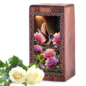 Humming Bird On Flowers Urns - Beautiful Wooden Urns For Woman Ashes