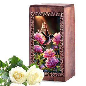 Humming Bird On Flowers Urns - Beautiful Wooden Urns For Woman Ashes