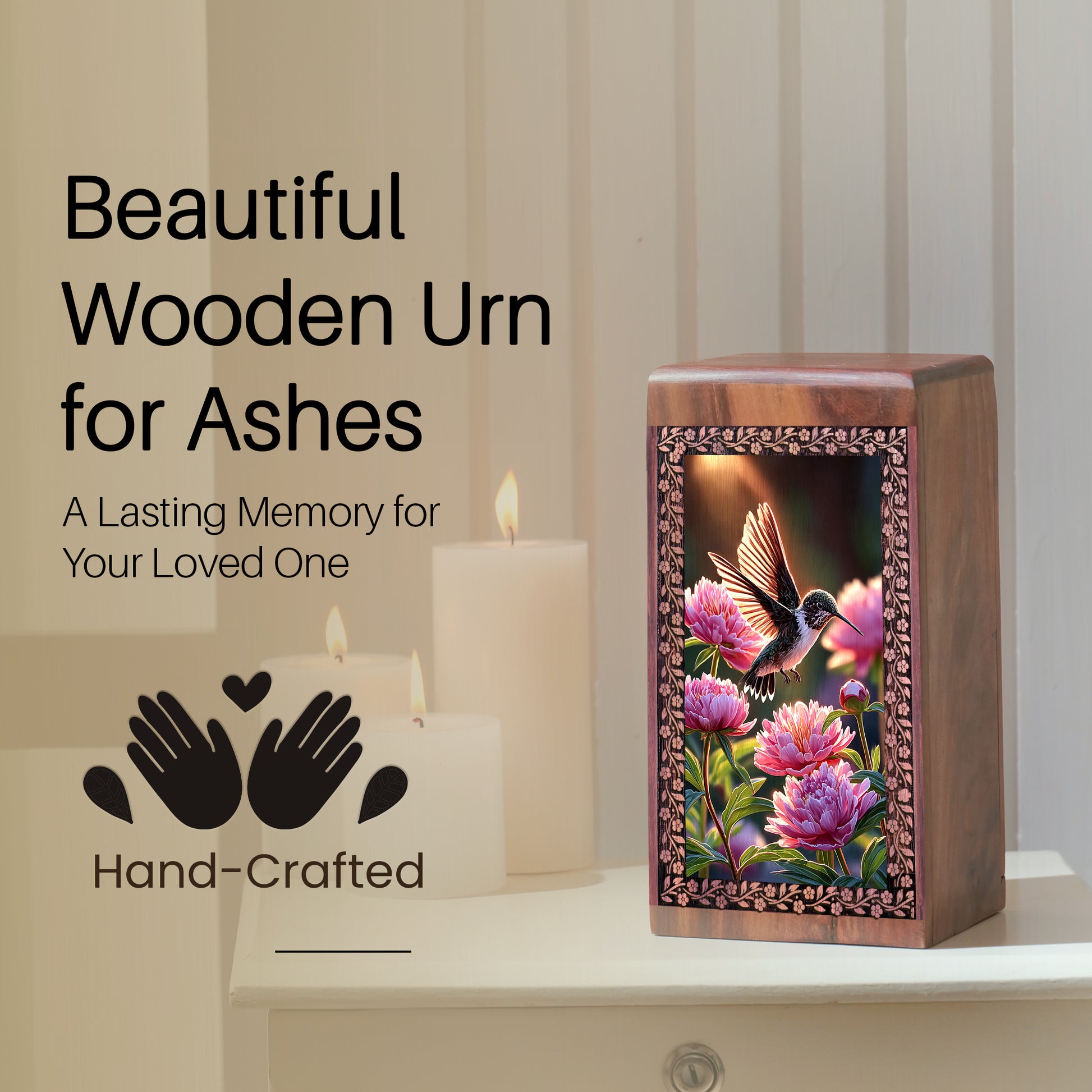 Humming Bird On Flowers Urns - Beautiful Wooden Urns For Woman Ashes