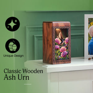 Humming Bird On Flowers Urns - Beautiful Wooden Urns For Woman Ashes