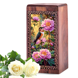 Humming Bird Wooden Urns For Human Ashes - Beautiful Flower Cremation Urn