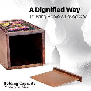 Humming Bird Wooden Urns For Human Ashes - Beautiful Flower Cremation Urn