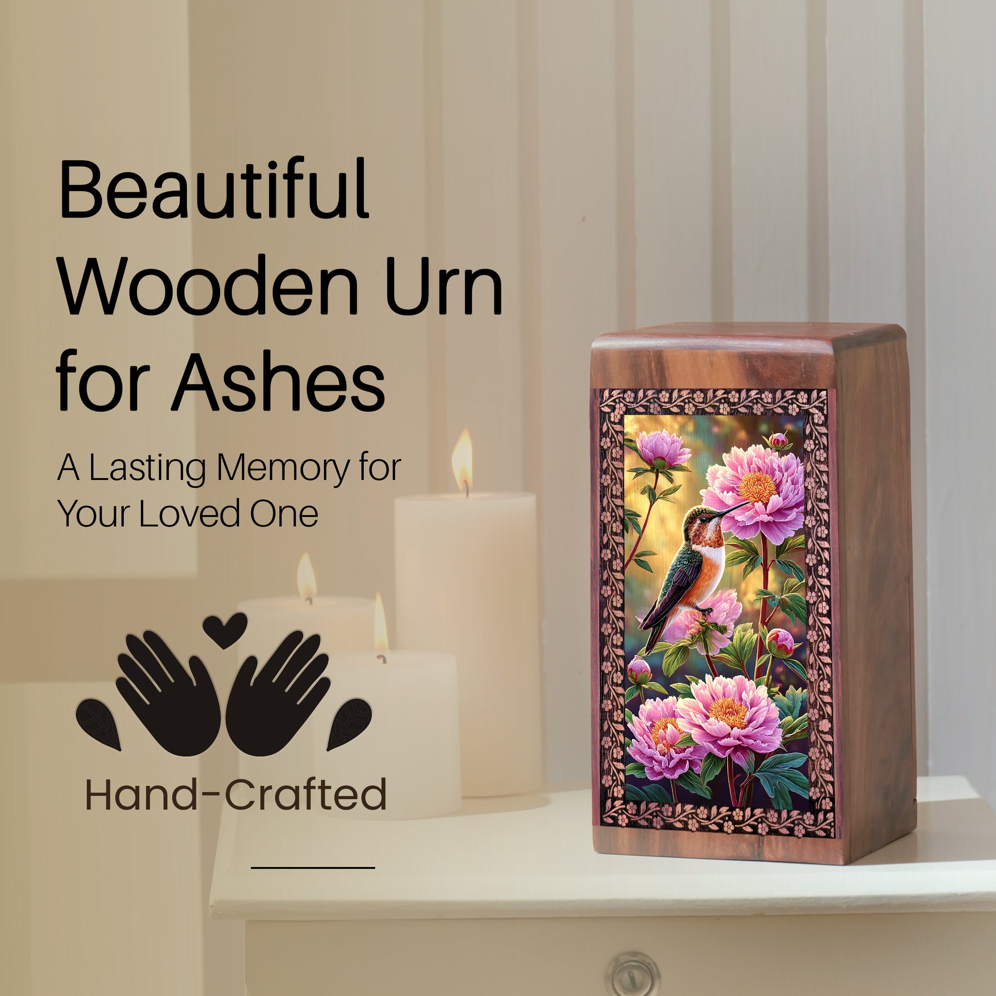 Humming Bird Wooden Urns For Human Ashes - Beautiful Flower Cremation Urn