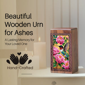 Humming Bird Themed Cremation Ashes Urn - Roses Memorial Urn For Adults