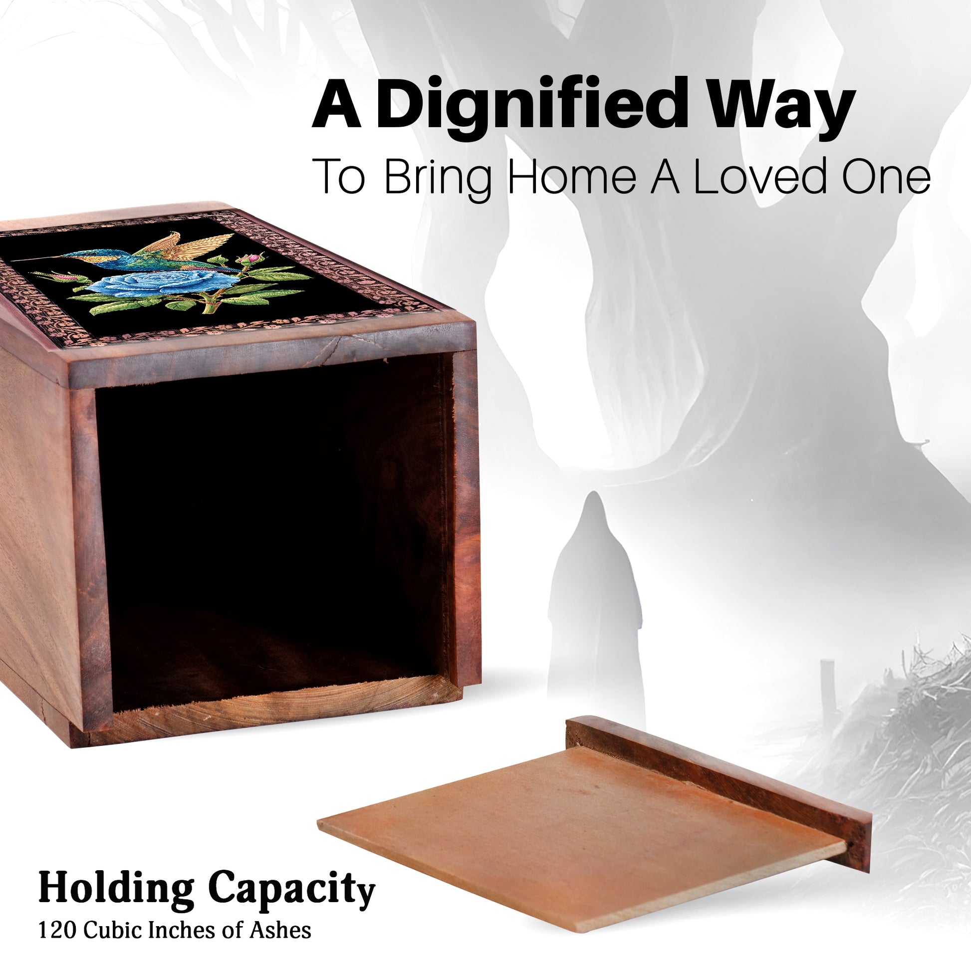 Humming Bird Memorial Ashes Urn - Blue Rose Funeral Ashes Box For Adults