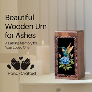 Humming Bird Memorial Ashes Urn - Blue Rose Funeral Ashes Box For Adults