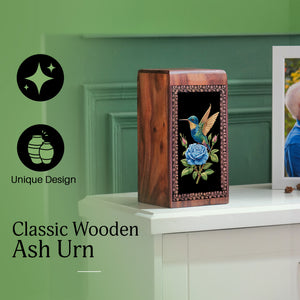 Humming Bird Memorial Ashes Urn - Blue Rose Funeral Ashes Box For Adults